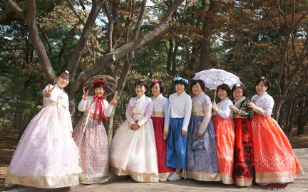 Ladies wearing Hanbok Dresses in Gyeongju